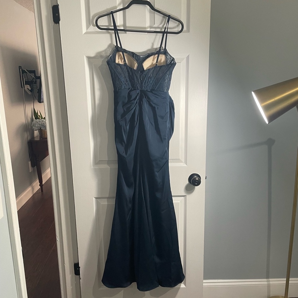 Azazie - Womens - Navy Blue -  Corset and Lace Dress - Size 2A - Picture 8 of 10